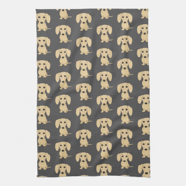 Cream Short Haired Dachshund Pattern Tea Towel (Vertical)