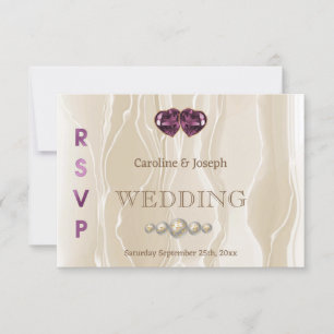 Cream Silk Chic Violet Heart Jewellery RSVP Card