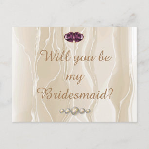 Cream Silk & Heart Gems Bridesmaid Postcard