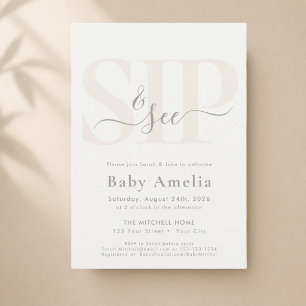 Cream Simple Modern Neutral Sip And See Invitation