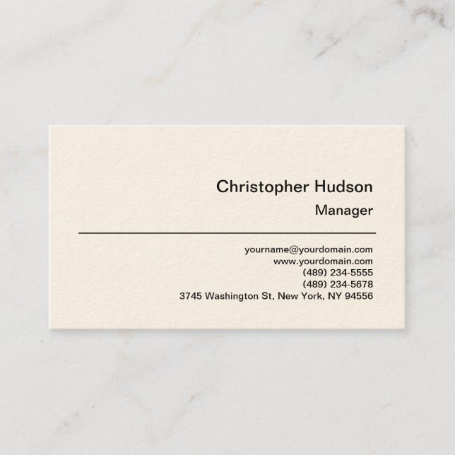 Cream Simple Plain Manager Business Card (Front)