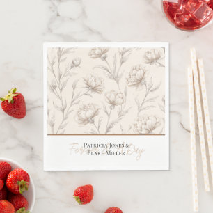 Cream Sketched Flowers Wedding Napkin