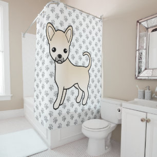Cream Smooth Coat Chihuahua Cartoon Dog & Paws Shower Curtain