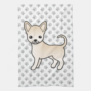 Cream Smooth Coat Chihuahua Cartoon Dog & Paws Tea Towel