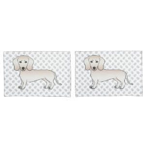 Cream Smooth Coat Dachshund Cartoon Dog With Paws Pillowcase