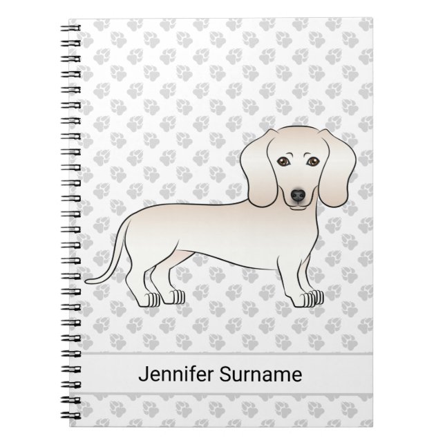Cream Smooth Coat Dachshund Cartoon Dog With Text Notebook (Front)