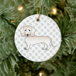 Cream Smooth Coat Dachshund Cute Cartoon Dog Ceramic Ornament