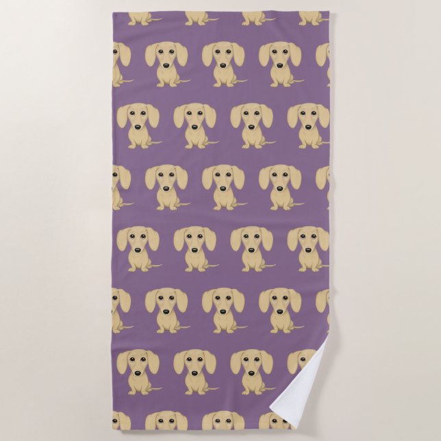 Cream Smooth Coated Dachshund Dog Pattern Beach Towel (Front)