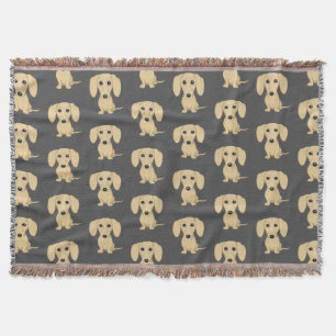 Cream Smooth Coated Dachshund Dogs Pattern Throw Blanket