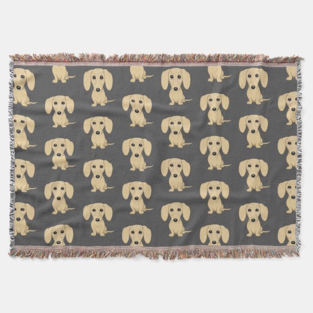 Cream Smooth Coated Dachshund Dogs Pattern Throw Blanket (Front)