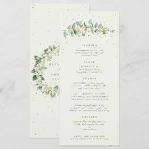 Cream Snowberry+Eucalyptus 4 Course Wedding Flat Menu