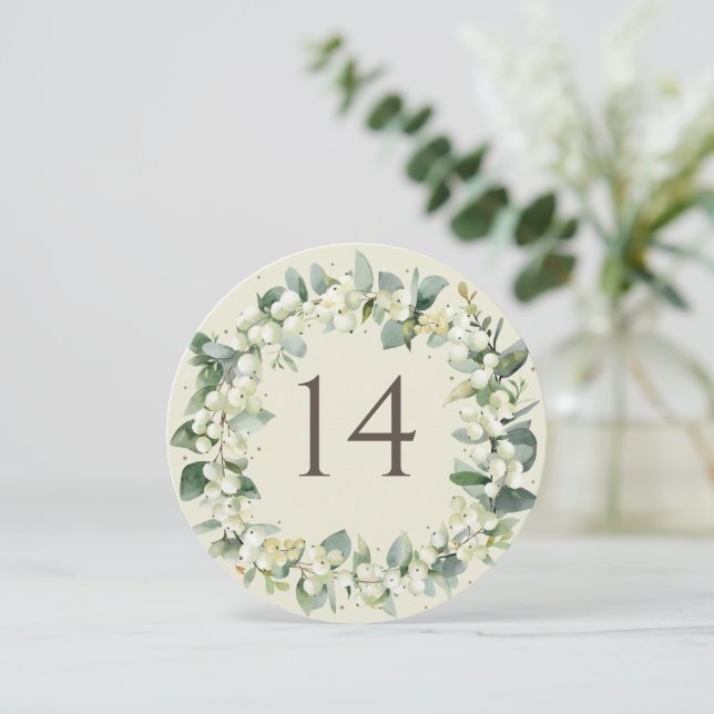 Cream Snowberry+Eucalyptus Christmas Table Number (Standing Front)