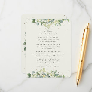 Cream Snowberry+Eucalyptus Edged Wedding Itinerary Enclosure Card