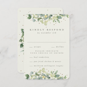 Cream Snowberry+Eucalyptus Edged Winter Wedding RSVP Card