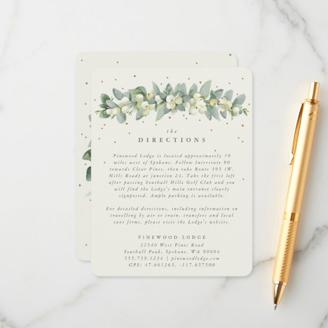 Cream Snowberry+Eucalyptus Garland Directions Enclosure Card (Front/Back In Situ)