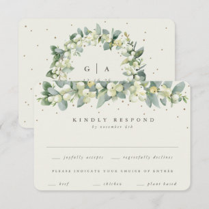 Cream Snowberry+Eucalyptus Garland Winter Wedding RSVP Card