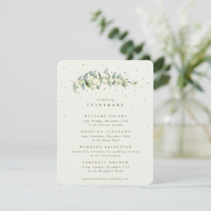 Cream Snowberry+Eucalyptus Stem Wedding Itinerary Enclosure Card