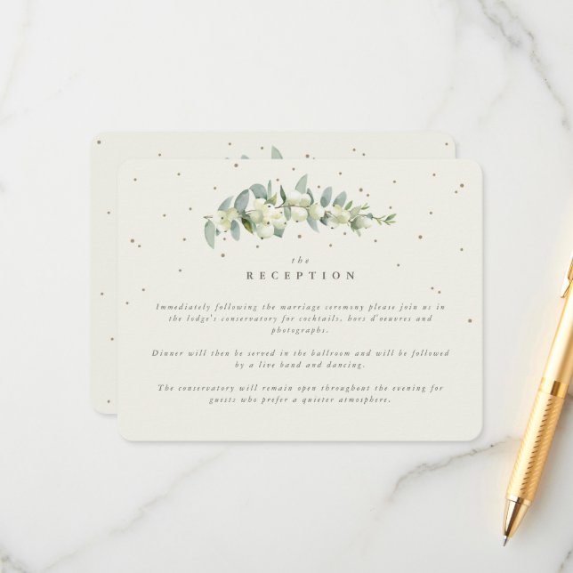 Cream Snowberry+Eucalyptus Stem Wedding Reception Enclosure Card (Front/Back In Situ)