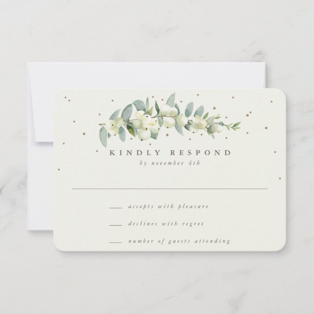Cream Snowberry+Eucalyptus Stem Winter Wedding RSVP Card (Front)