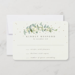 Cream Snowberry+Eucalyptus Stem Winter Wedding RSVP Card
