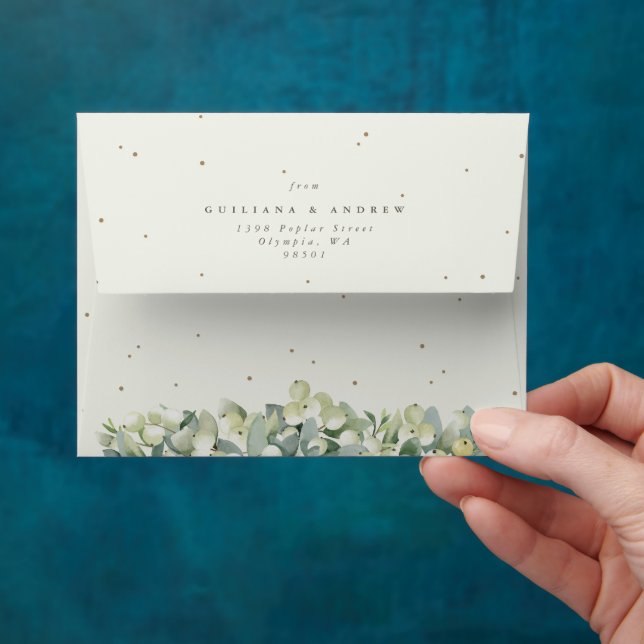 Cream Snowberry+Eucalyptus Wedding A2 Envelope (Hand)