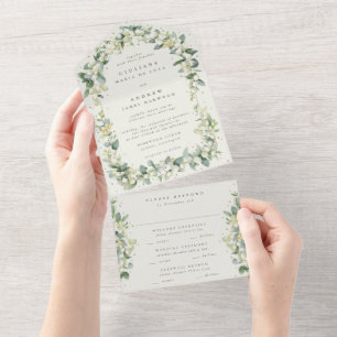 Cream Snowberry + Eucalyptus Wedding All In One Invitation