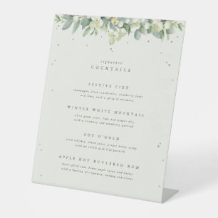 Cream Snowberry+Eucalyptus Wedding Drinks Menu Pedestal Sign