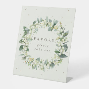 Cream Snowberry+Eucalyptus Wedding Favours Table Pedestal Sign