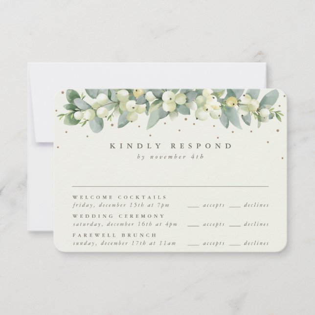 Cream Snowberry+Eucalyptus Wedding Multi-Event RSVP Card (Front)