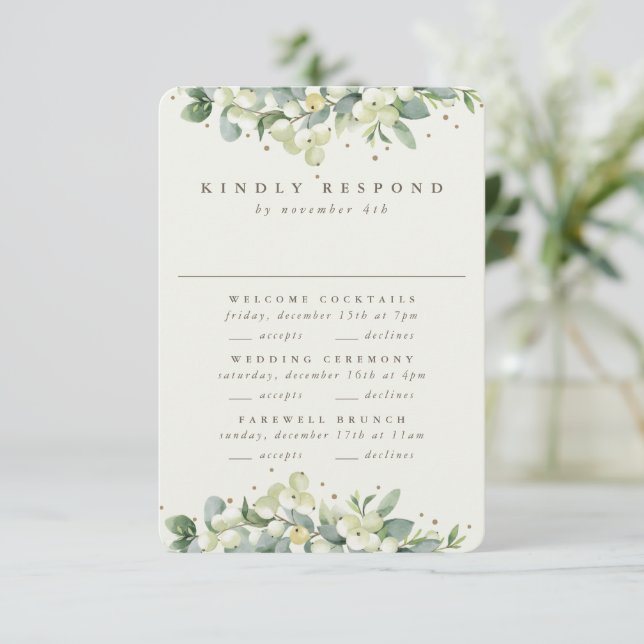Cream Snowberry+Eucalyptus Wedding Multi-Event RSVP Card (Standing Front)