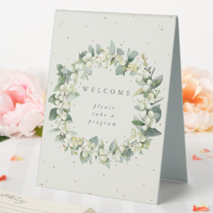 Cream Snowberry+Eucalyptus Wedding Program