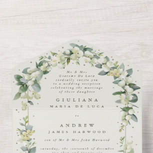 Cream Snowberry+Eucalyptus Wedding Reception Only All In One Invitation