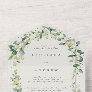 Cream Snowberry+Eucalyptus Wedding Reception Only All In One Invitation