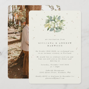 Cream Snowberry+Eucalyptus Wedding Reception Photo Invitation