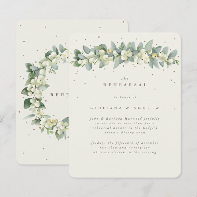 Cream Snowberry+Eucalyptus Wedding Rehearsal Enclosure Card (Front/Back)