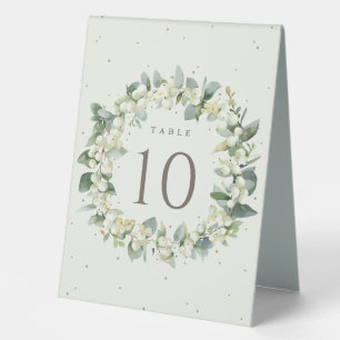Cream Snowberry+Eucalyptus Wedding Table Number