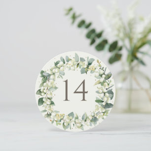 Cream Snowberry+Eucalyptus Wedding Table Number