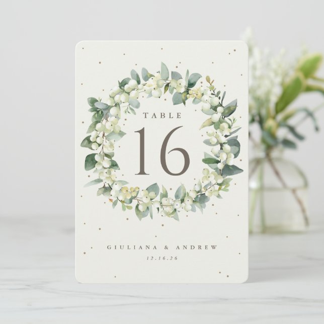 Cream Snowberry+Eucalyptus Wedding Table Number (Standing Front)