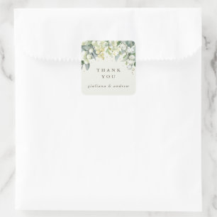 Cream Snowberry+Eucalyptus Wedding Thank You Square Sticker