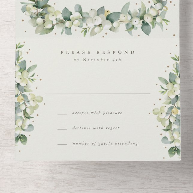 Cream Snowberry+Eucalyptus Winter Reception Only All In One Invitation (Inside Bottom)