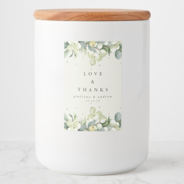 Cream Snowberry+Eucalyptus Winter Wedding Food Label (Front)