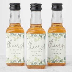 Cream Snowberry+Eucalyptus Winter Wedding Mini Liquor Bottle Label