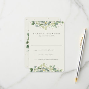 Cream Snowberry+Eucalyptus Winter Wedding RSVP Card