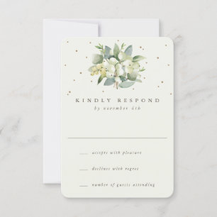 Cream Snowberry+Eucalyptus Winter Wedding RSVP Card