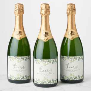 Cream Snowberry+Eucalyptus Winter Wedding Sparkling Wine Label
