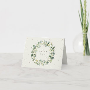 Cream Snowberry+Eucalyptus Wreath Wedding Note Thank You Card