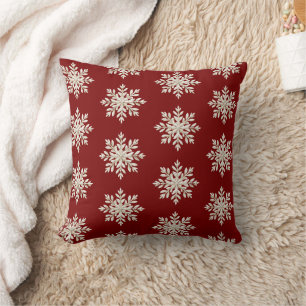 Cream Snowflake Red Christmas Cushion
