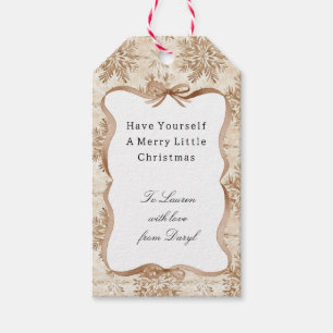 Cream Snowflakes Christmas Frame with Bow Gift Tags