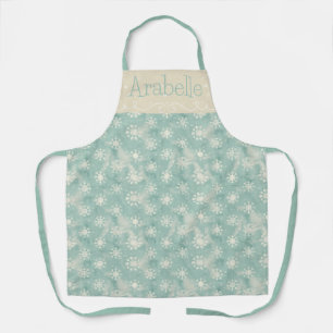 Cream Snowflakes on Mint Green Apron