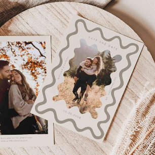 Cream Squiggly Wavy Frame Wedding Save The Date